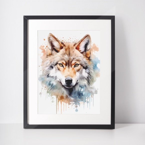 Wolf Portrait Watercolor Wall Art Illustration Print Poster Unframed - Picture 2 of 7